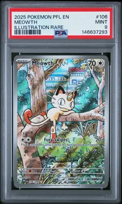 2025 POKEMON PFL EN-PHANTASMAL FLAMES ILLUSTRATION RARE #106 MEOWTH PSA 9 - Image 1