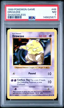 1999 POKEMON BASE SET SHADOWLESS #49 DROWZEE PSA 7 - Image 1