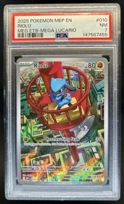 2025 Pokemon MEP Black Star Promos Riolu #010 PSA 7 - Image 1