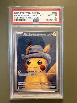 2023 Pokemon SVP En Pokemon X Van Gogh #085 Pikachu Grey Felt Hat PSA 10 - Image 1