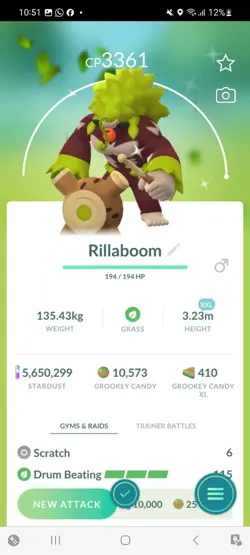 Pokemon Go Shiny Rillaboom ( XXL) ( Max CP ) - Image 1