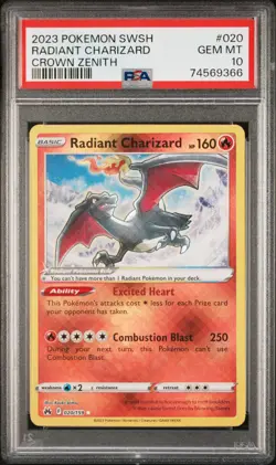 2023 POKEMON SWORD & SHIELD CROWN ZENITH #020 RADIANT CHARIZARD PSA 10 - Image 1