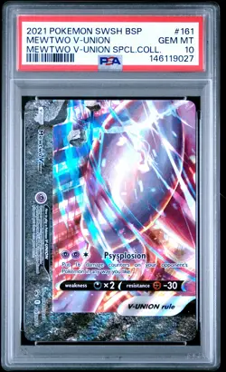 2021 POKEMON SWSH BLACK STAR PROMO #161 MEWTWO V-UNION PSA 10 - Image 1