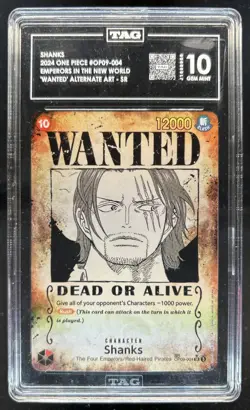 2024 One Piece Shanks Super Rare Wanted Alt Art #OP09-004 TAG 10 - Image 1