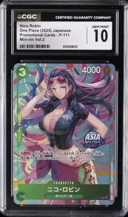 2025 ONE PIECE JAPANESE PROMO CARDS MINI-TIN VOL.2 #P-111 NICO ROBIN CGC 10 - Image 1