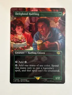 MTG Delighted Halfling Borderless LTR 402 Foil R Lightly Played - Image 1