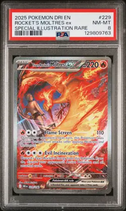 2025 POKEMON DRI SPECIAL ILLUSTRATION RARE #229 TEAM ROCKET'S MOLTRES EX PSA 8 - Image 1
