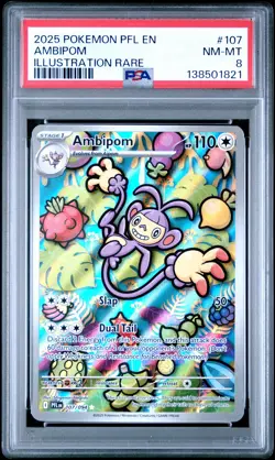 2025 POKEMON PFL EN-PHANTASMAL FLAMES ILLUSTRATION RARE #107 AMBIPOM PSA 8 - Image 1