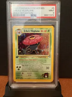 PSA 9 Erika’s Vileplume 1st Edition Holo Gym Heroes #5 Pokemon Card WOTC - Image 1