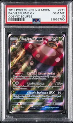2019 POKEMON SUN & MOON COSMIC ECLIPSE #211 FULL ART/VILEPLUME GX PSA 10 - Image 1