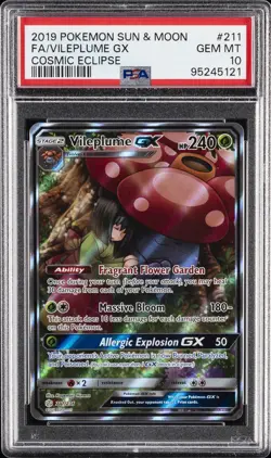 2019 POKEMON SUN & MOON COSMIC ECLIPSE #211 FULL ART/VILEPLUME GX PSA 10 - Image 1