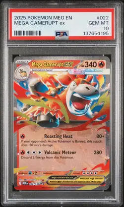 2025 POKEMON MEG EN-MEGA EVOLUTION #022 MEGA CAMERUPT EX PSA 10 - Image 1