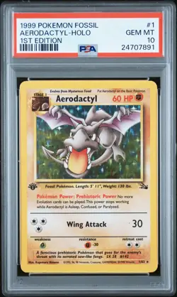 1999 POKEMON FOSSIL 1ST EDITION #1 AERODACTYL-HOLO PSA 10 - Image 1
