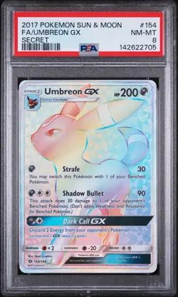 2017 POKEMON SUN & MOON SECRET #154 FULL ART/UMBREON GX PSA 8 - Image 1
