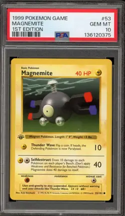 Pokemon Magnemite Base Set Shadowless 1st Edition #53 PSA 10 Gem Mint - Image 1