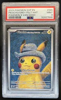 2023 Pokemon X Van Gogh Pikachu With Grey Felt Hat Black Star Promo #085 PSA 9 - Image 1
