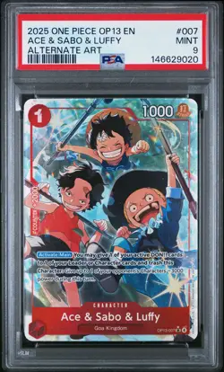 2025 ONE PIECE OP13-CARRYING ON HIS WILL ALTERNATE ART ACE & SABO & LUFFY PSA 9 - Image 1