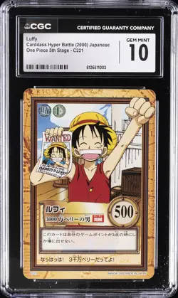 2000 CARDDASS HYPER BATTLE JAPANESE ONE PIECE 5TH STAGE #C221 LUFFY CGC 10 - Image 1