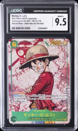 2025 ONE PIECE JPN CARRYING ON HIS WILL ALT ART #OP13-118 MONKEY D LUFFY CGC 9.5 - Image 1
