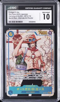 2025 ONE PIECE JPN CARRYING ON HIS WILL ALT ART #OP13-119 PORTGAS D. ACE CGC 10 - Image 1