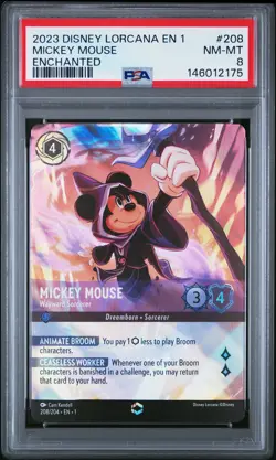 2023 DISNEY LORCANA FIRST CHAPTER ENCHANTED MICKEY MOUSE WAYWARD SORCERER PSA 8 - Image 1