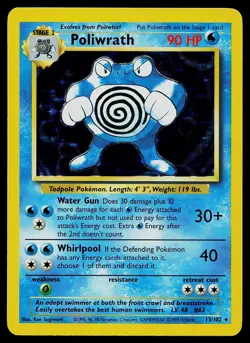 Pokemon Card - Poliwrath Base Set Unlimited 13/102 Holo Holo Rare - Image 1