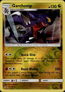 Pokemon TCG Reverse Holo Card Garchomp SM - Ultra Prism 99/156 - Image 1
