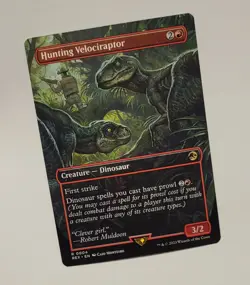 MTG Hunting Velociraptor 0004 Borderless Jurassic World REX Jurassic World 2023 - Image 1