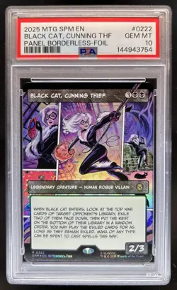 2025 MTG Marvel Spiderman Black Cat Cunning Thief Borderless Foil #0222 PSA 10 - Image 1