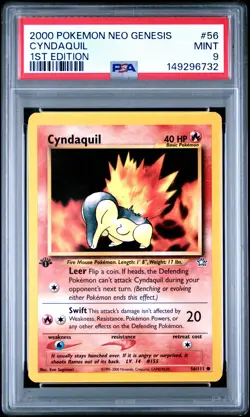 2000 POKEMON NEO GENESIS 1ST EDITION #56 CYNDAQUIL PSA 9 - Image 1