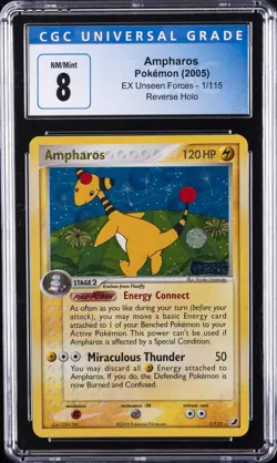 2005 POKEMON EX UNSEEN FORCES #1 AMPHAROS-REVERSE FOIL CGC 8 - Image 1