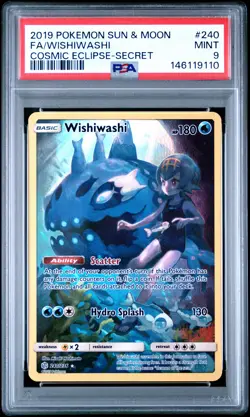 2019 POKEMON SUN & MOON COSMIC ECLIPSE SECRET #240 FULL ART/WISHIWASHI PSA 9 - Image 1