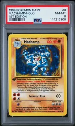 1999 POKEMON BASE SET 1ST EDITION #8 MACHAMP-HOLO PSA 8 - Image 1