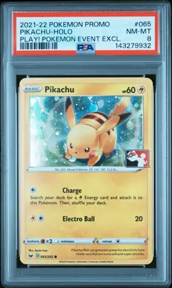 2021-22 POKEMON PROMO PLAY! POKEMON EVENT EXCLUSIVE #065 PIKACHU-HOLO PSA 8 - Image 1