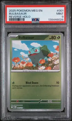 2025 POKEMON MEG EN-MEGA EVOLUTION REVERSE HOLO #001 BULBASAUR PSA 9 - Image 1