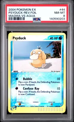 2004 POKEMON EX TEAM MAGMA VS TEAM AQUA #44 PSYDUCK-REVERSE FOIL PSA 8 - Image 1