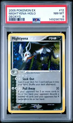 2005 POKEMON EX DEOXYS #12 MIGHTYENA-HOLO PSA 8 - Image 1