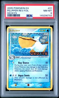 2005 POKEMON EX DEOXYS #21 PELIPPER-REVERSE FOIL PSA 8 - Image 1
