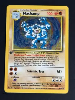 Pokemon TCG Machamp Base Set 8/102 Holo Rare 1st Edition Card English 100 HP - Image 1