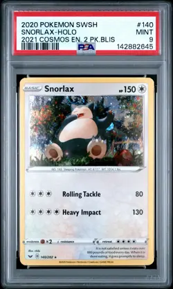 2020 POKEMON SWORD & SHIELD COSMOS 2 PACK BLISTER #140 SNORLAX-HOLO PSA 9 - Image 1