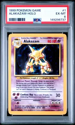 1999 POKEMON BASE SET UNLIMITED #1 ALAKAZAM-HOLO PSA 6 - Image 1