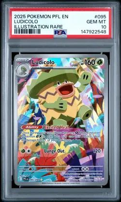 2025 POKEMON PFL EN-PHANTASMAL FLAMES ILLUSTRATION RARE #095 LUDICOLO PSA 10 - Image 1