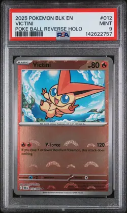 2025 POKEMON BLK EN-BLACK BOLT POKE BALL REVERSE HOLO #012 VICTINI PSA 9 - Image 1