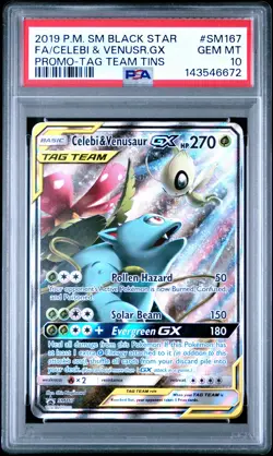 2019 POKEMON SM BLACK STAR PROMO #SM167 FULL ART/CELEBI & VENUSAUR GX PSA 10 - Image 1