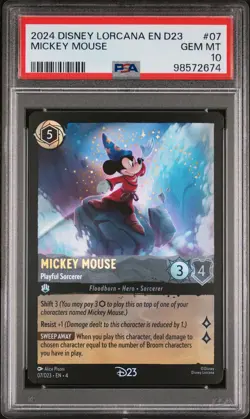 2024 DISNEY LORCANA EN D23 EXPO PROMO MICKEY MOUSE PLAYFUL SORCERER PSA 10 - Image 1