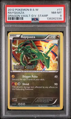 PSA 8 RAYQUAZA DRAGON VAULT STAMP 11 BLACK WHITE POKEMON MJ - Image 1