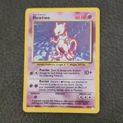 Pokemon Mewtwo 10/102 Base Set Holo Rare 1999 Card Psychic Heavily Played - Image 1