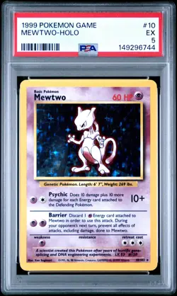 1999 POKEMON BASE SET UNLIMITED #10 MEWTWO-HOLO PSA 5 - Image 1