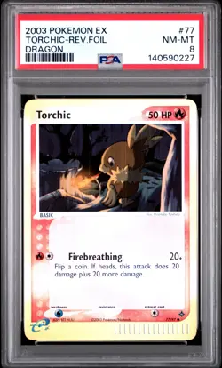 2003 POKEMON EX DRAGON #77 TORCHIC-REVERSE FOIL PSA 8 - Image 1