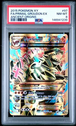 2015 POKEMON XY ANCIENT ORIGINS #97 FULL ART/PRIMAL GROUDON EX PSA 8 - Image 1